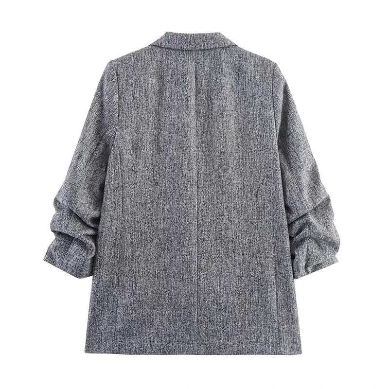 YENKYE سترة غير رسمية متعددة الاستخدامات بأكمام مطوية للنساء بزر واحد وياقة على شكل طية صدر السترة ملابس خارجية للمكتب والخريف