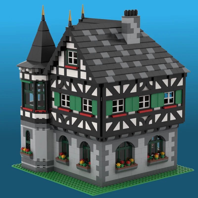 2462PCS MOC Europäischen Mittelalterlichen Street View Zeitgesteuertes haus Gebäude modell DIY kreative ideen Retro kind Spielzeug Geburtstag Geschenk blöcke