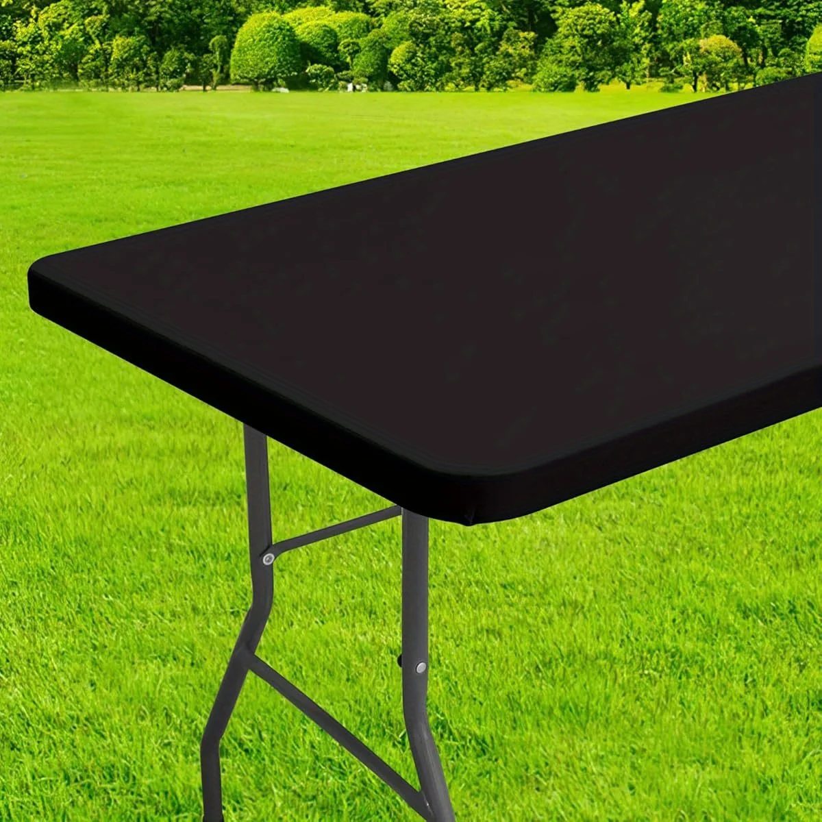 Elastic Tablecloth for 6-Foot Folding Tables, Waterproof Polyester Washable, Outdoor Picnic Camping Rectangle Table Protector