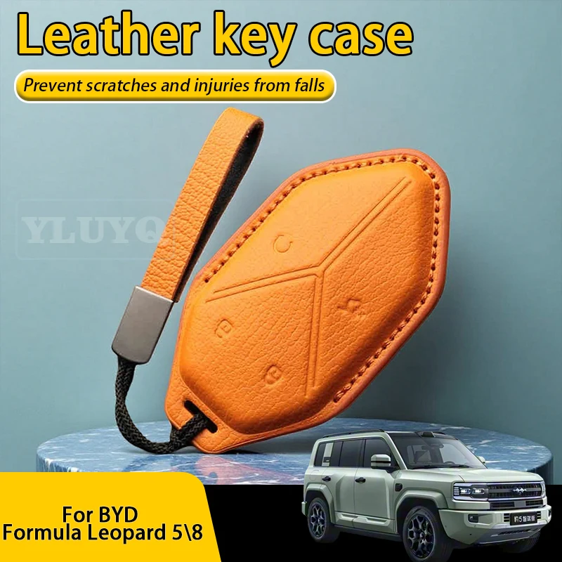

For BYD Formula Leopard 5 8 Car Key Case Leather Protective Cover Buckle Chain Car Interior Accessories