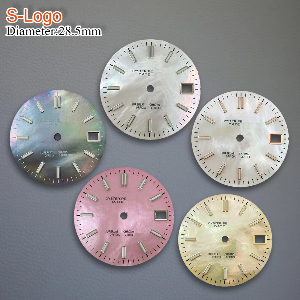 28.5mm S Logo NH35 Jou pearl shell NH35 Dial Fit NH36 Movement Green Luminous Watch Modification Accessories Repair tools