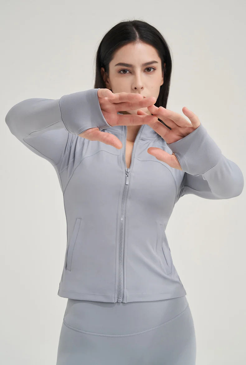 TRY TO BN Yoga Long Sleeve Coat Zipper Loose Sports Tops Breathable Sunscreen T Shirt Workout Women Running Gym Clothing Fitness
