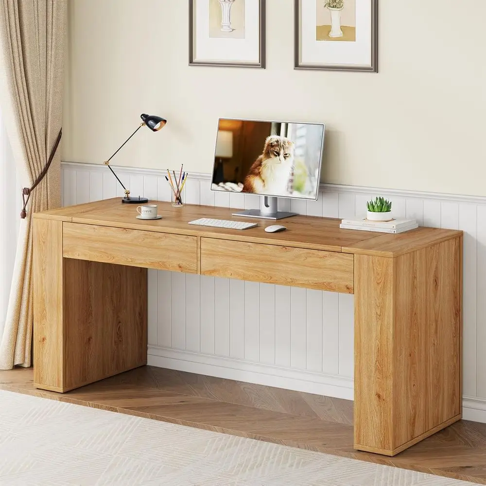 

Письменный стол из натурального дуба 63 для домашнего офиса с местом для хранения и 2 ящиками, стол для учебы и работы в спальне