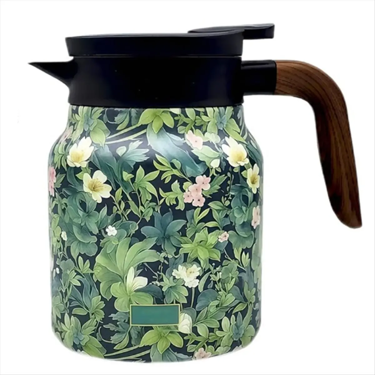 BAAQ Vintage Floral Pattern Tea Built-in Infuser Stainless Steel Thermal Carafe with Lid for Hot Drinks Green