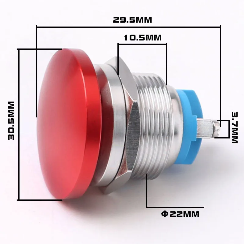 16mm 19mm 22mm Stainless Steel Metal Push Button Switch Waterproof Self-Reset Screw Foot Mushroom Head Jog Button Switch