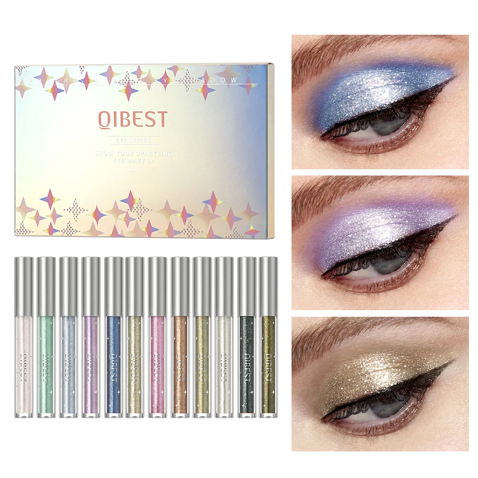 QIBEST Professional Glitter Eyeshadow Pearlescent Liquid Eyeshadow Shiny Long-lasting Eye Shadow High Quality Makeup Sets