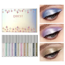 QIBEST Glitter Shimmer Eyeshadow Pen Set Cosmetic Shadow Pencil Eyeliner Quick-drying Liquid Eyeshadow Sticker Outline Eyemakeup