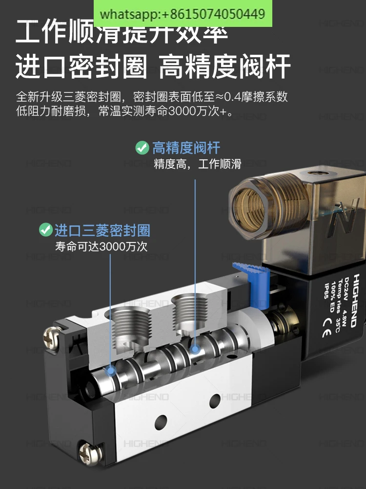 4V220-08 Double-head electric control two-position five-way cylinder reversing valve electromagnetic control valve AC220V