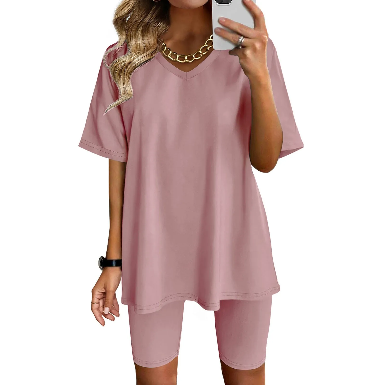 Women Half Sleeve T-Shirt Top Shorts Sofe Homewear Two Pieces Suit Leisure Set Bodycon Shorts Bottom Suit Two Piece Sets Outfit