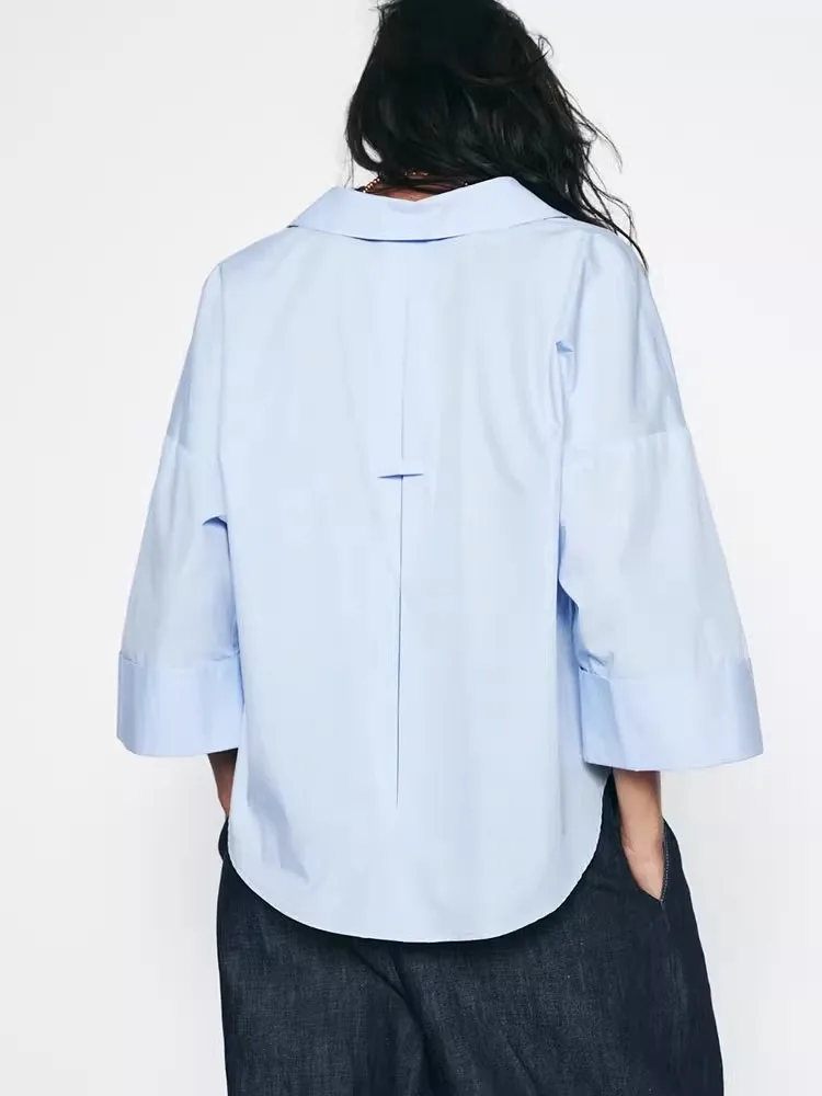 Neue 2025, Herbst frauen Baumwolle Casual Vielseitige Seide Lange Sve drehen-unten Kragen irt Pendeln Sle Lose Fit reine Farbe