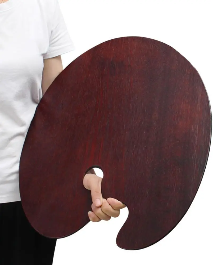 

Large Walnut Wooden Paint Palette 20 x 16 Inch - Kidney Shaped Oil Painting Pallet, Color Mixing Tray for Pro, Artist Ar