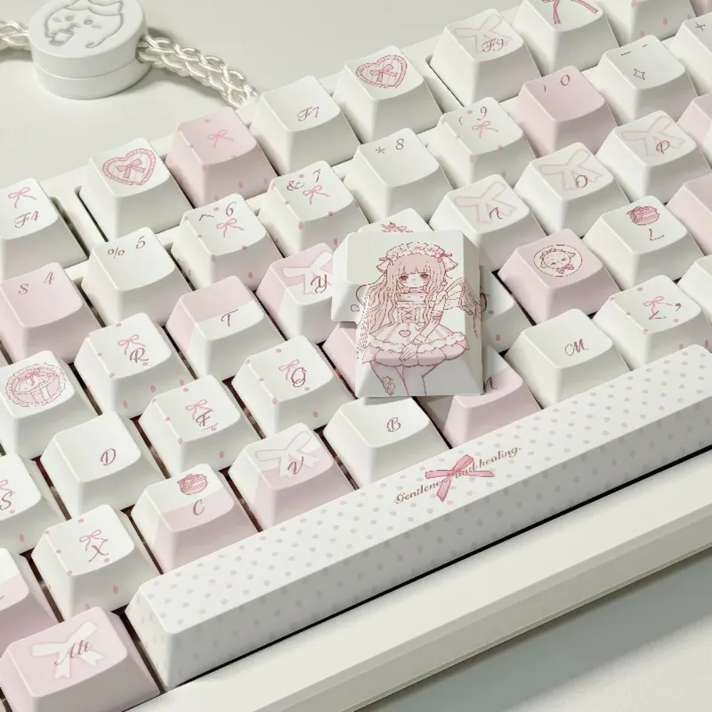 Pink White Little Sheep Theme Keycaps Set Cherry Profile PBT Sublimation Original Factory Height Custom Keyboard Accessories