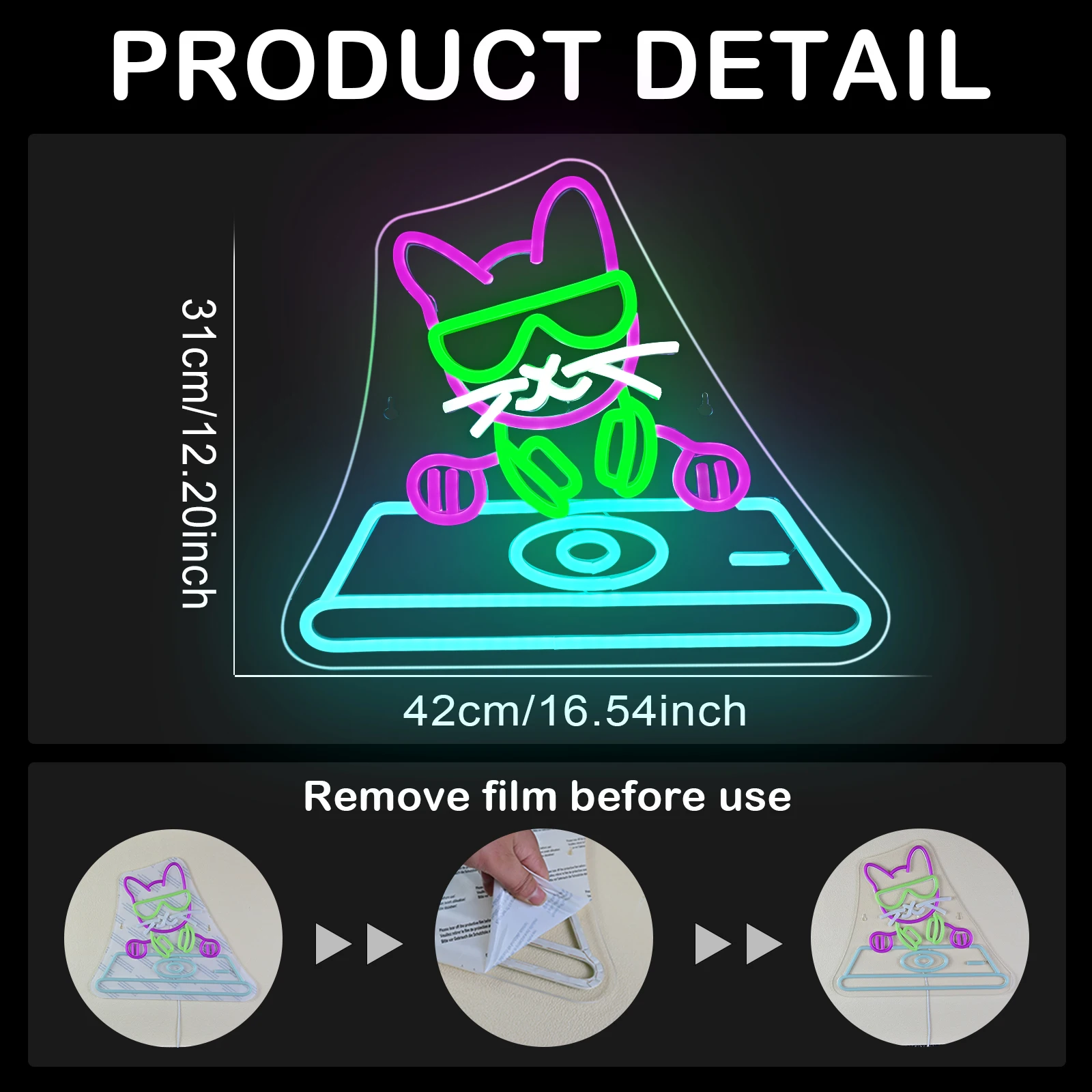 DJ Cat Neon Signs For Wall Decor Creative Light Up Sign Cool Room Decoration For Bedroom Music Bar Club Party Dimmable USB Lamp