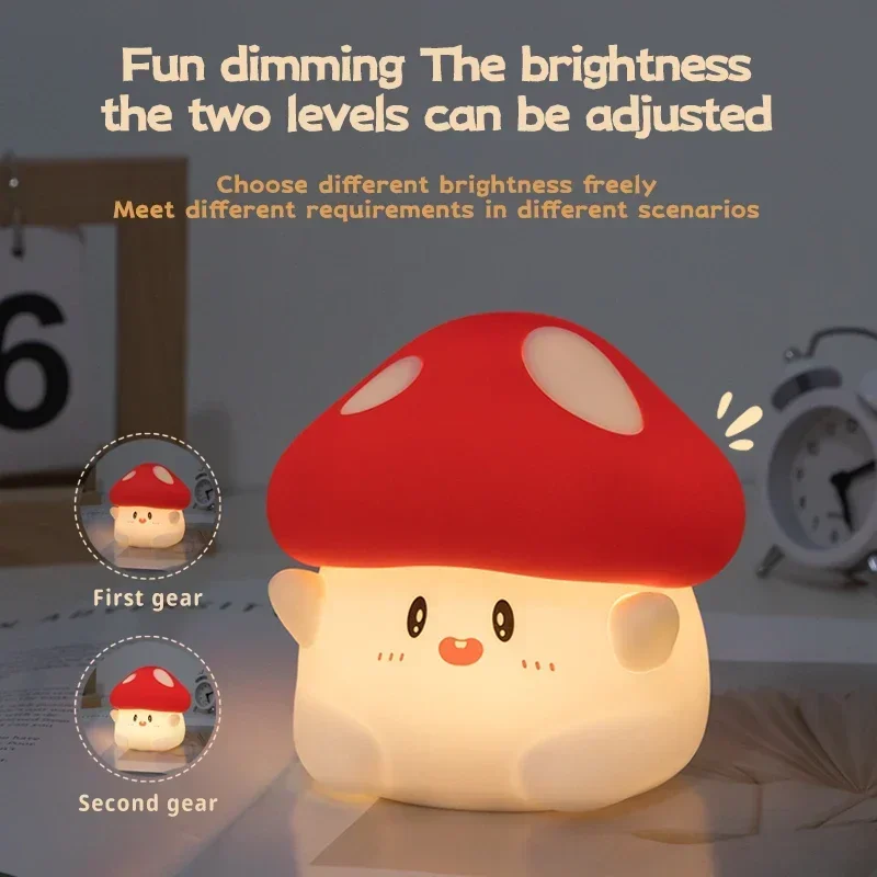 Cute Mushroom LED Night Light Silicone Soft Sleeping Nursery Lamp ricaricabile dimmerabile Timer Room Decor Kids Gift Night Light