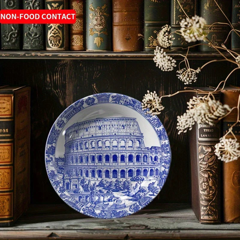 1pc Elegant Ancient Roman Architecture Decorative Plate - Ceramic Tabletop Decor with Colosseum in Rome, Italy - Perfect