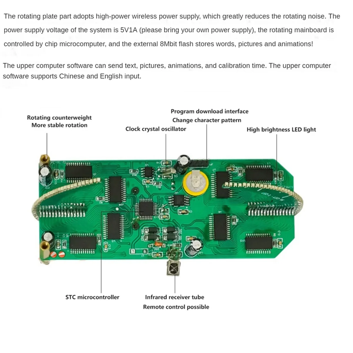 Dual Axis Spherical Rotating LED Kit Color Clock Display Remote Control Microcontroller DIY Electronic with Downloader