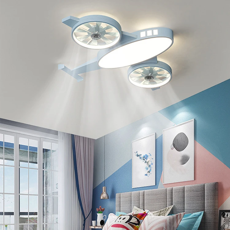

Full Spectrum Eye protection Aircraft LED Fan Light 80cm 60W 3 Colors Remote Control Dimming Ceiling Lamp Kids Bedroom Lighting