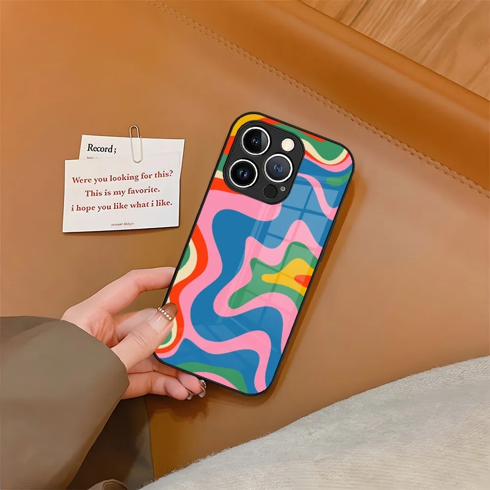 Abstract Swirl Pattern Phone Case Tempered Glass For iPhone 15 13 14 12 11 Pro XS Max Plus Mini X XR 8 7 6s SE2020 Coque