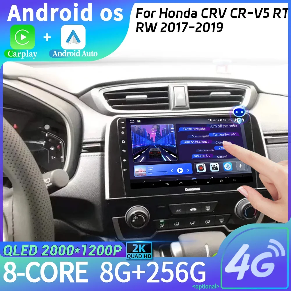 

Car Radio Multimedia Navigation Android 14 Stereo Head Unit Screen For Honda CRV CR-V5 RT RW 2017-2019 4G 2CIN WIFI