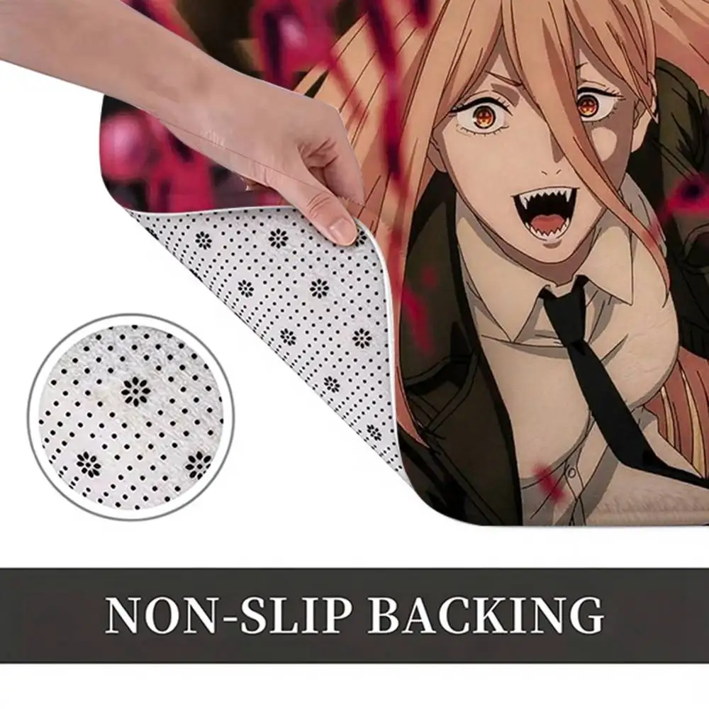 M-Makima Anime Chain-Saw MAN Short Plush Bathroom Door Mat, Hallway Decor Rug, Home Entry Welcome Floor Mat