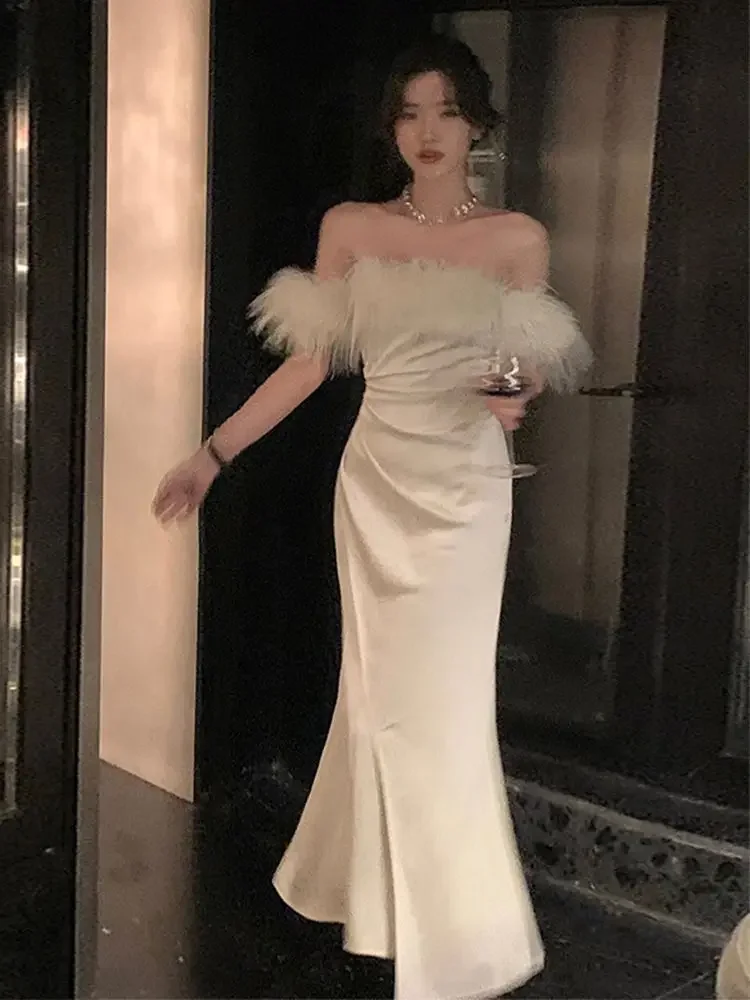 

France Vintage Luxury Wedding Formal Occasion Dresses Women Autumn New Sexy Bodycon Bandage Party Midi Dress Office Lady