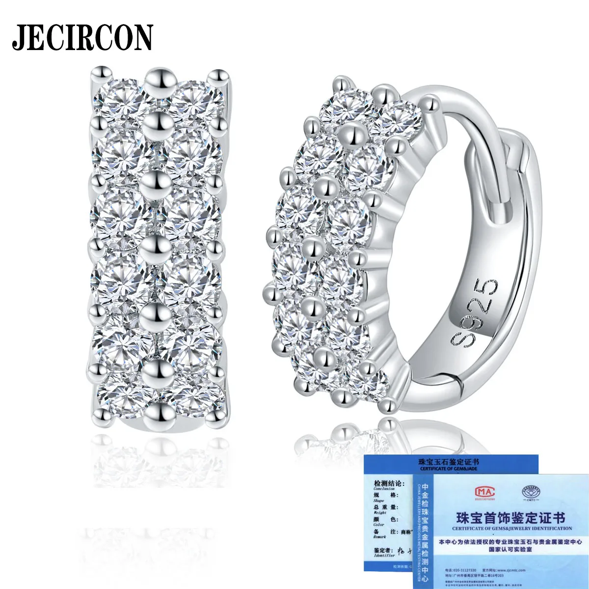 

JECIRCON 18K White Gold Hoop Earrings for Women Double Row Full Diamond D Color Moissanite Earring Jewelry Pass Diamond Pen Test