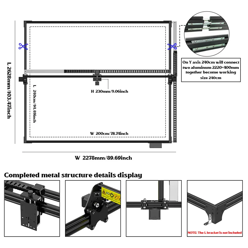 Large Laser Engarving Machine For Wood Cnc Router Machine Air Assist Pump 90W Laser engraver For Metal Working Area 2000x2400mm