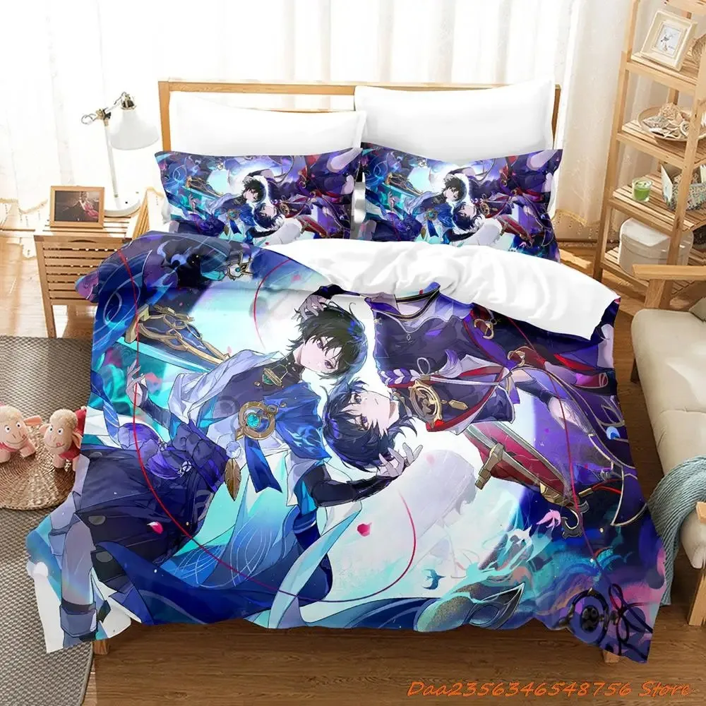 Hot Sale Game Genshin Impact Scaramouche Bedding Set Cartoon Anime three-piece set Adult Kid Bedroom Duvetcover Sets 3D Kawaii