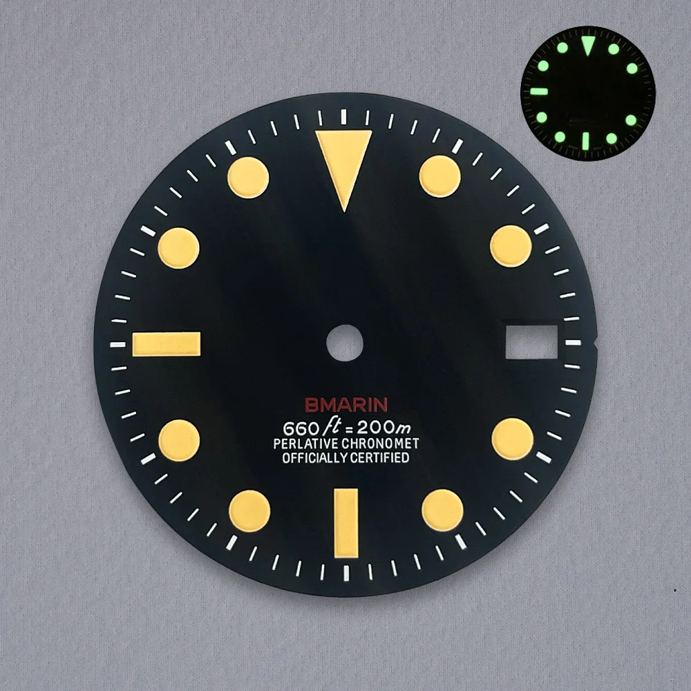 新しい 28.5 ミリメートル S ロゴダイヤルグリーン発光サブレトロダイヤル NH36 ムーブメント時計修正アクセサリー用