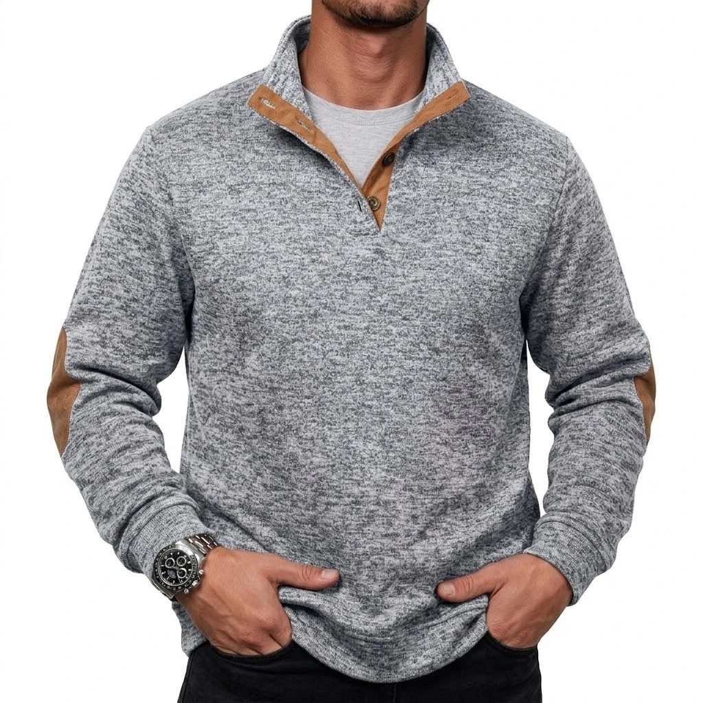 Herren-Sweatshirt mit Stehkragen und Knöpfen, Langarm, Thermo-Pullover, Hoodie, Herbst, Casual, Mock-Neck-Jacke, Sportoberteil – Detail 11