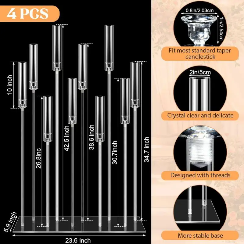 Fashion Acrylic Geometric Flower Rack Candle Holder 10 Arms Clear Candle Holder Centerpiece Candle Holder Acrylic Candle Holder