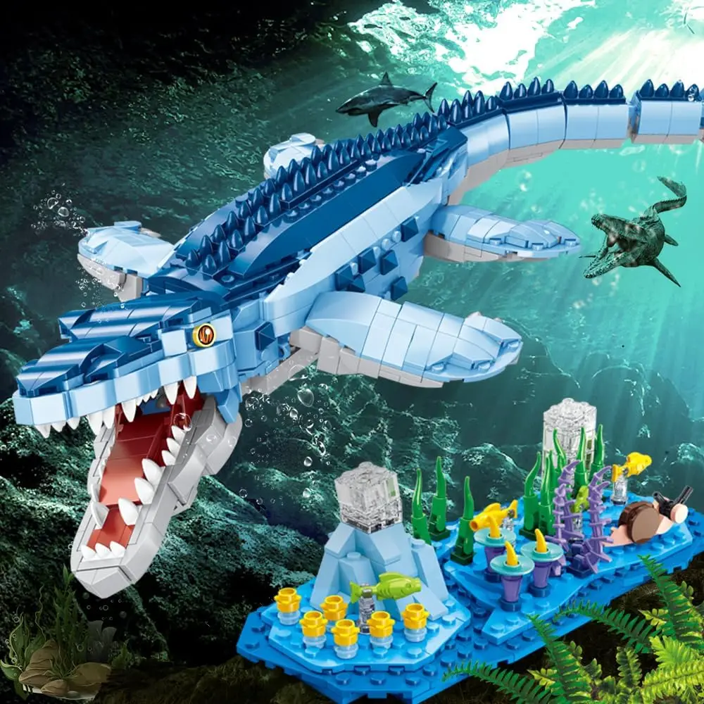 LEGP Dinosaur Building Blocks Set, Jurassic Mosasaurus Construction Model, STEM Construction Toys for Boys Ages 7-14,1158 Pieces