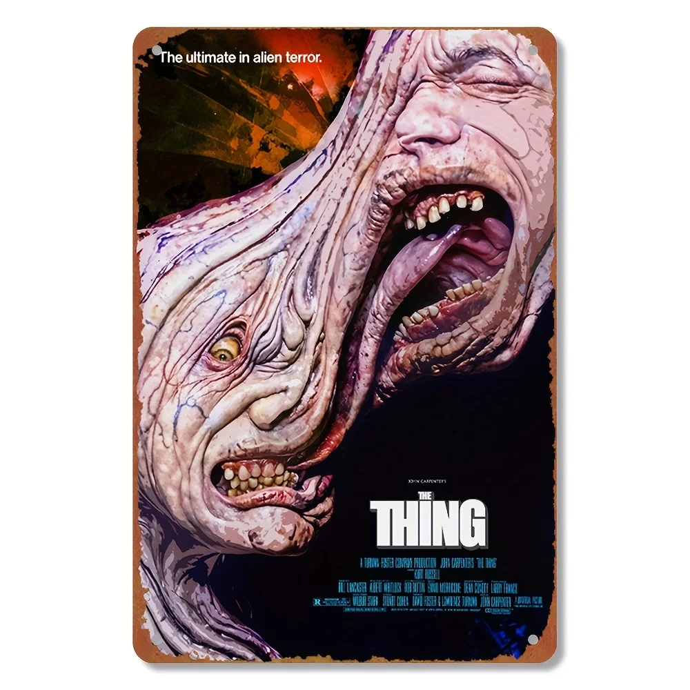 Letrero de chapa de metal vintage Thing" - | Decoración de pared inspirada en películas de terror retro para el hogar, pub, club, cafetería | Durable, resistente a la intemperie