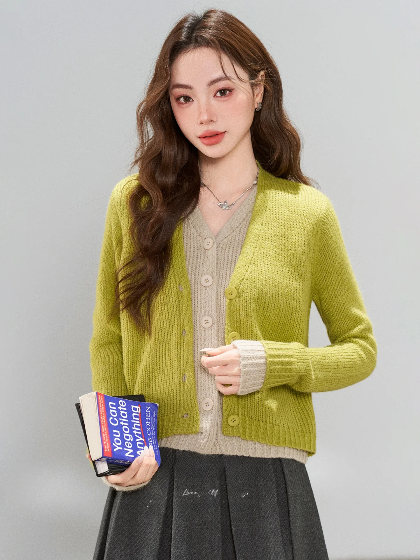 

Вязаный кардиган с контрастными цветовыми блоками, осенне-зимний, женский, модный, в французском стиле, свободного кроя