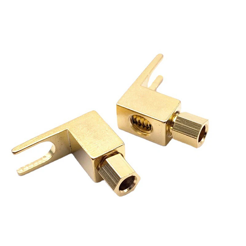 5pcs Y Spade Right Angle 4mm Banana Plug Speaker Cable Gold Plated For Audio Connector Wire Electrical Socket Plugs Adaptors