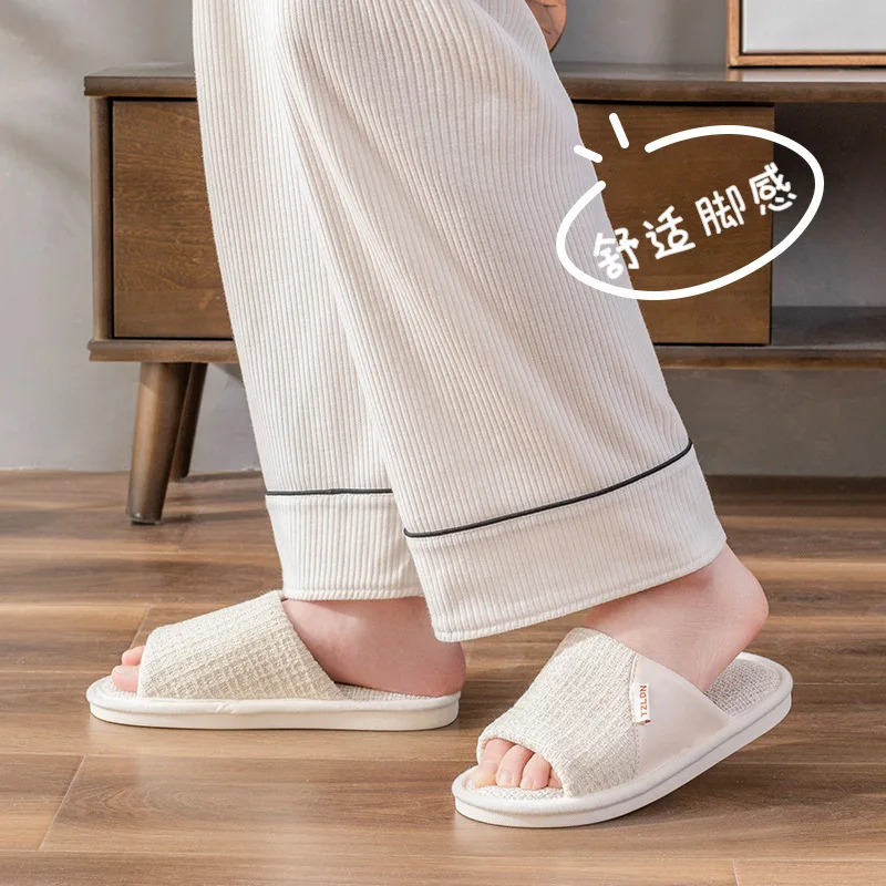 Pantofole a forma di forma, pantofole di lino per la casa Four Seasons da donna, nuove pantofole di lino traspiranti da coppia silenziose, antiscivolo e deodoranti