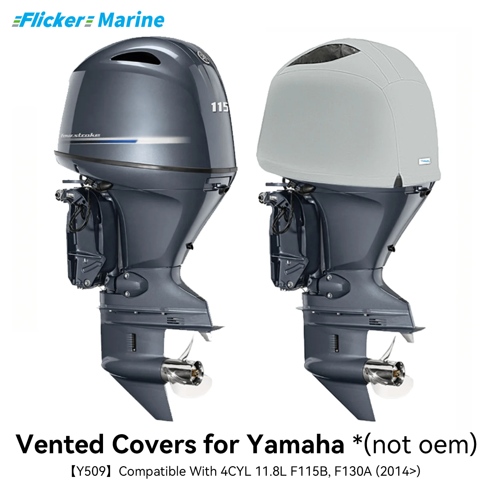 Flicker Vented Outboard Cover Compatible with Yamaha F115B F130A, Reinforced Canvas, Fleece Lined, All-Season