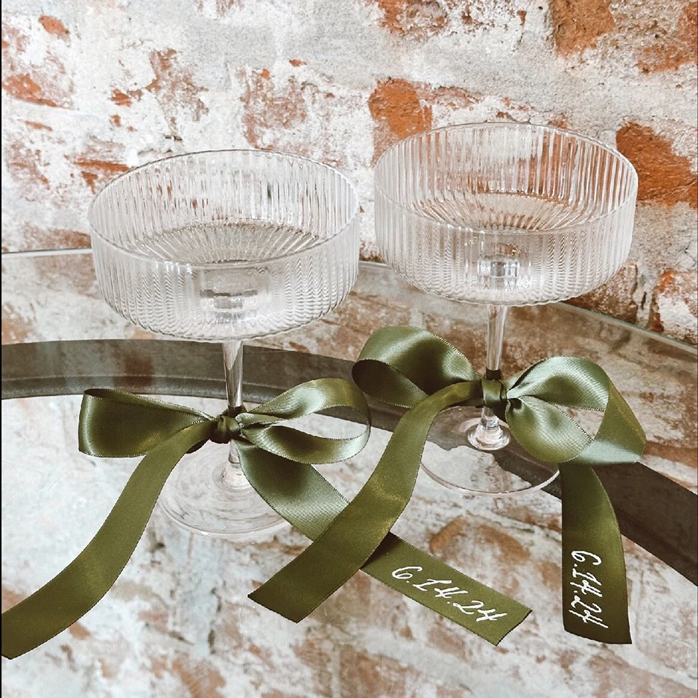 70cm Personalized Drink Tag Ribbon Wedding Champagne Coupe Glasses Tag Ribbons Bow Drink Place Tags Party Anniversary Decoration