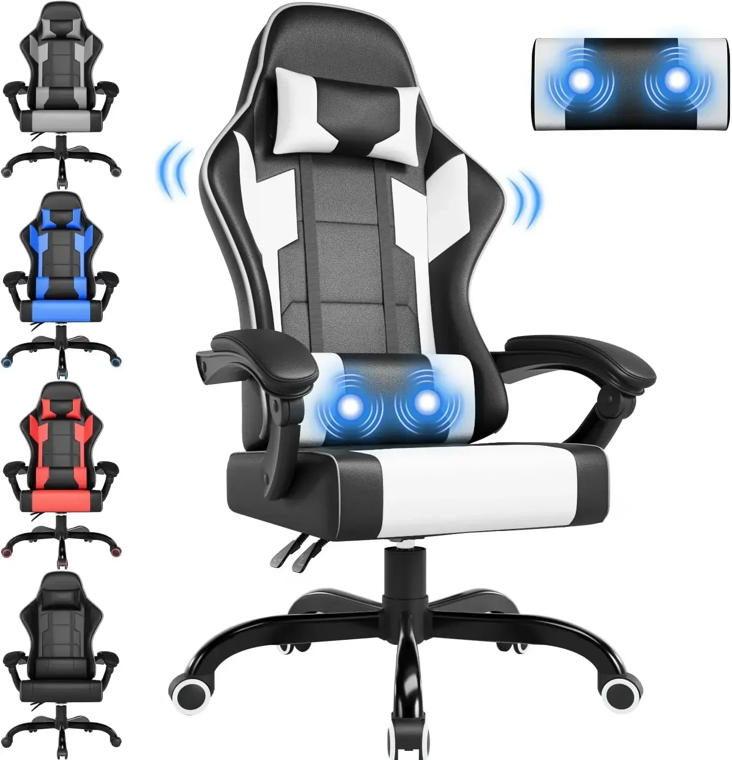 Airfish Bürostuhl Ergonomischer Gaming Chair Massage Gaming Sessel mit Kopfstütze