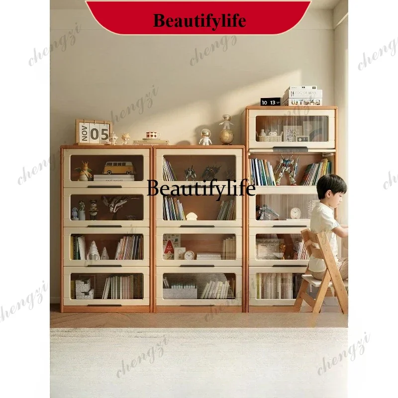 Children's dust-proof bookcase Solid wood locker Integrated living room Household wall storage Bookshelf d178