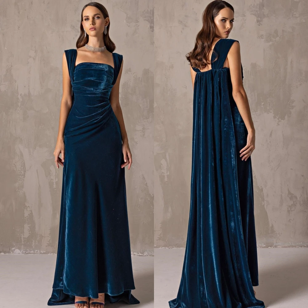 Customized Velour Straight Off the Shoulder Evening Dress Exquisite Ankle Length Party Dresses Fashion  Special Occasion Gowns