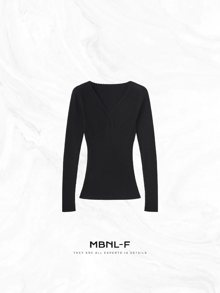 

Женский вязаный свитер MBNLF Potts Base Layer, длинный рукав, V-образный вырез, 32 нити на сантиметр, весна 2026, модный тренд