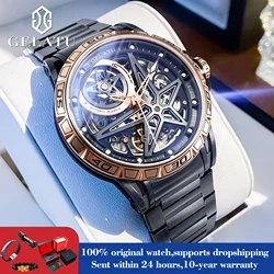 GELATU 6009 Big Dial Luxury Man Automatic Watch Hollow Skeleton Original Mechanical Watch For Men Waterproof Dress Hand Clock