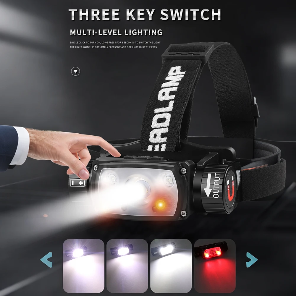 

Налобный фонарь UniqueFire LED с датчиком, перезаряжаемый, с двойным переключателем, для кемпинга, рыбалки, экстренных ситуаций