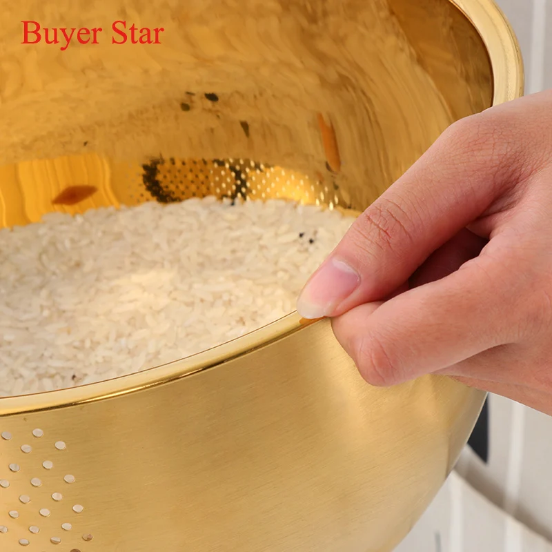 1Pc Rice Washer Strainer Bowl Stainless Steel Rice Washing Bowl Rice Sieve Colander Fruit And Vegetable Strainer Kitchen Tools