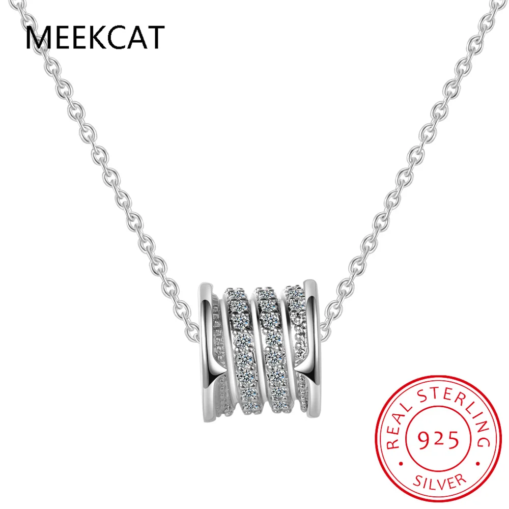 925 Sterling Silver Classical Waist Bead Pendant Necklace Cubic Zircon Neck Chain for Women Birthday Valentine\'s Day Gift BSN318