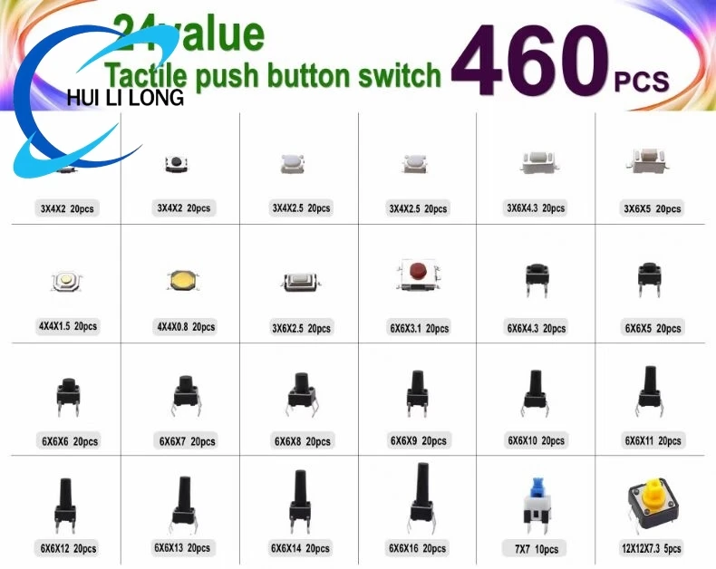 460PCS Tactile Push Button Touch Switch Remote Keys Button Micro Switch  DIP keypad Self-locking  Mixed set with box
