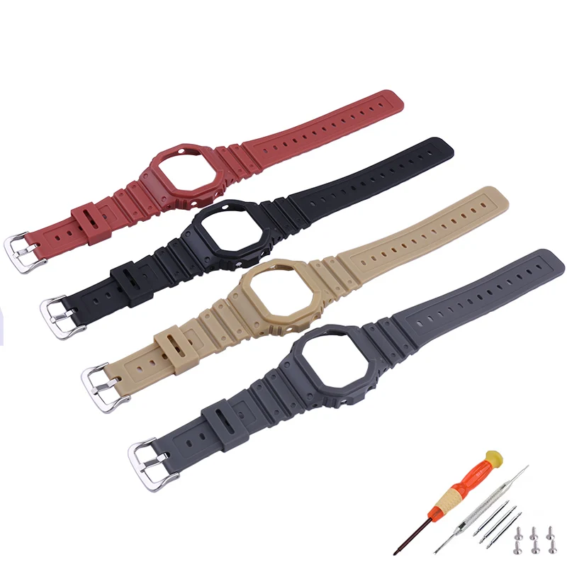 

Men's resin watch band and case compatible for Casio DW-5600 5000 GWX-5600C GW-B5600 watch strap women's rubber sport wristband