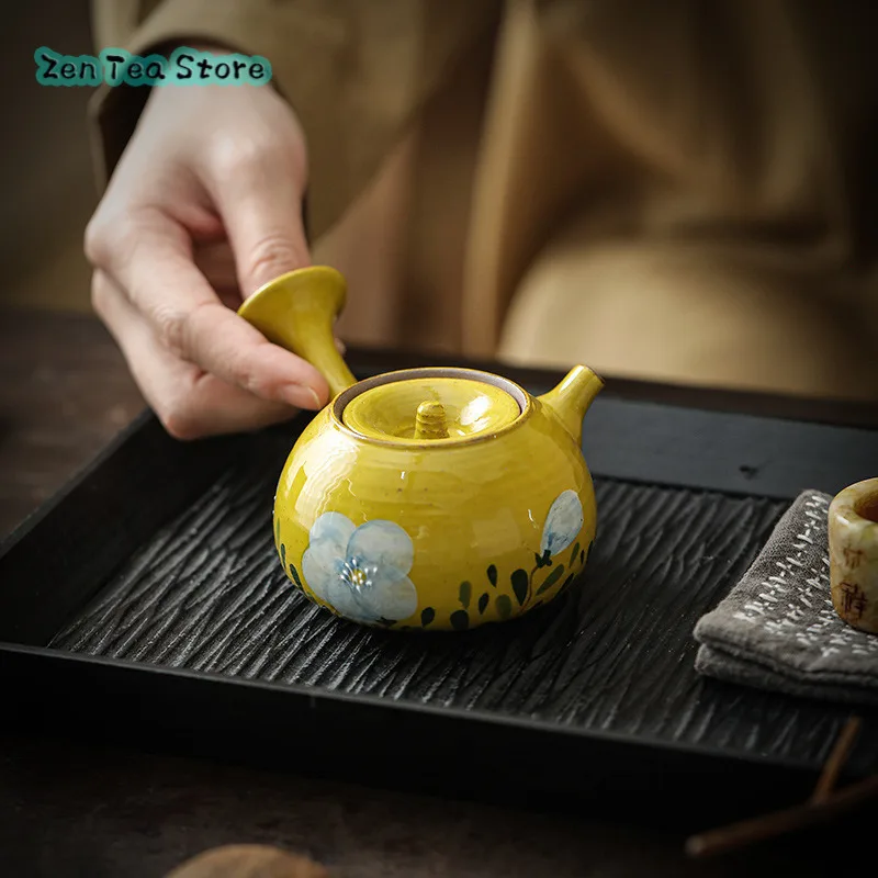 Hand-painted Camellia Ceramic Teapot Single Pot Under Glaze Color Side Pot Small Capacity One Person Home Tea Set Teapot