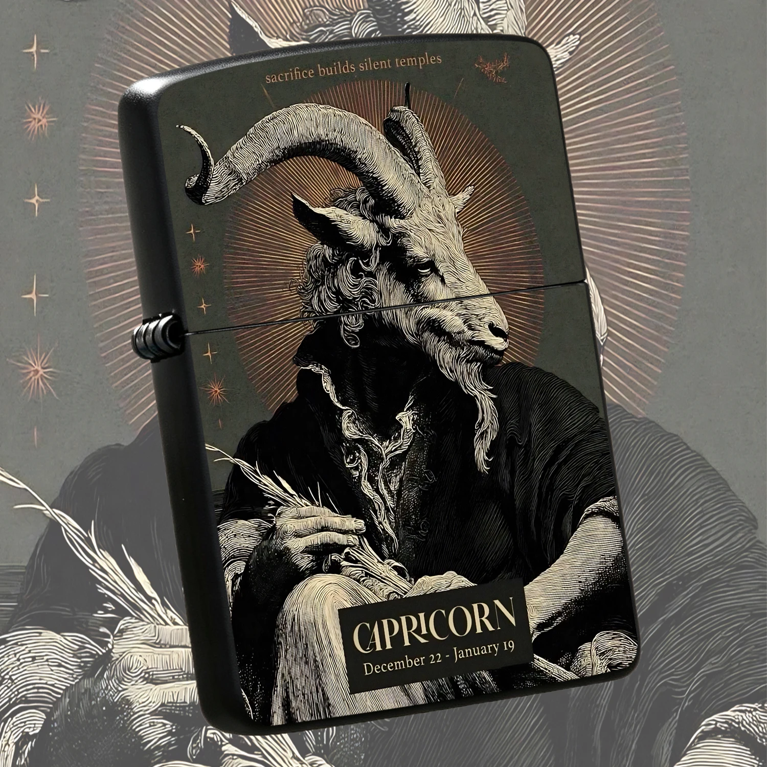 Vintage Engraved Style Capricorn Themed Portable Ignition Accessory, Fits All Scenarios From Daily Commutes, Outdoor Trips To Casual Gatherings, Ideal For Personal Use Or Gifting, Features Exquisite Zodiac Pattern, Presents Unique Aesthetic